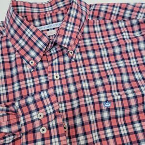 Southern Tide Shirt Mens Large Blue Pink Plaid Long Sleeve Button Down